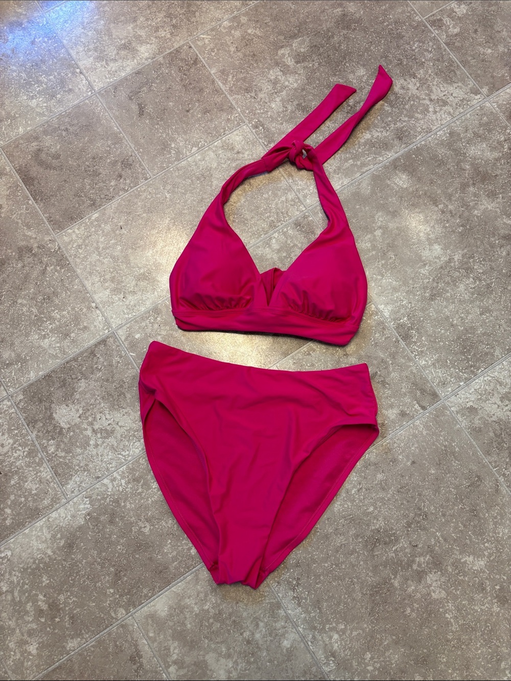Hot Pink Two-Piece Halter Bikini Set